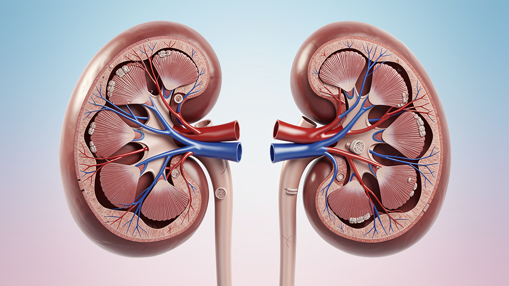 Detailed anatomical view of healthy human kidneys