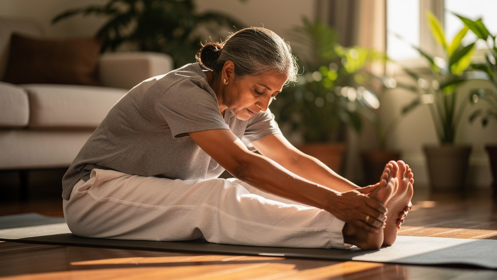 Person practicing gentle yoga for digestive health